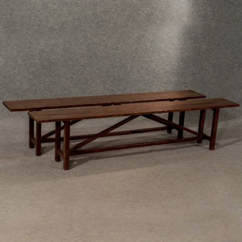 fig 1. Antique Pair of Oak Benches Pew Country Long Bench Seats English Edwardian c1910