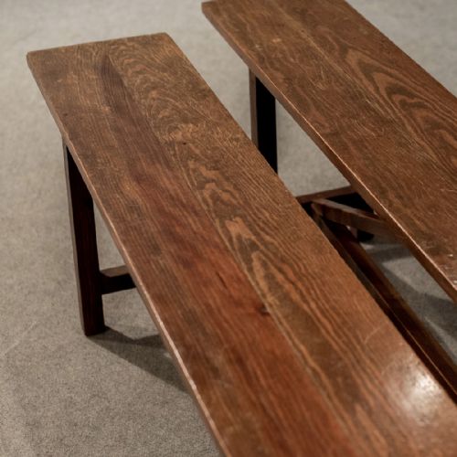 fig 2. Antique Pair of Oak Benches Pew Country Long Bench Seats English Edwardian c1910