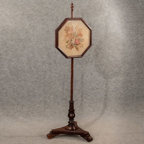 Antique Pole Screen Needlepoint Tapestry Stand Quality Rosewood Regency C1820