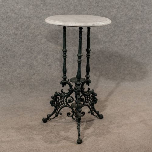 Antique Ornate Cast Iron & Marble Victorian Garden Table Plant Stand C1900