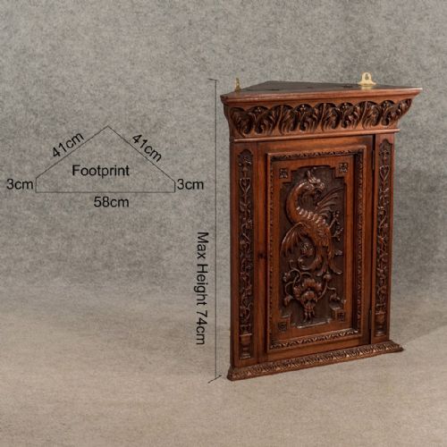 fig 1. Antique Walnut Carved Corner Cabinet Cupboard Quality Edwardian Oriental c1910