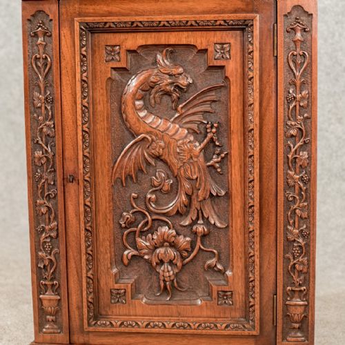 fig 3. Antique Walnut Carved Corner Cabinet Cupboard Quality Edwardian Oriental c1910