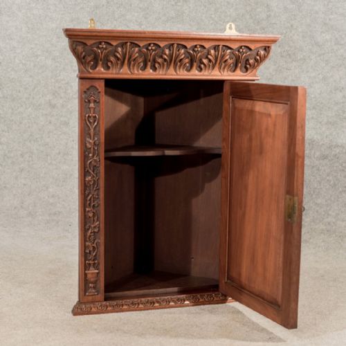 fig 4. Antique Walnut Carved Corner Cabinet Cupboard Quality Edwardian Oriental c1910
