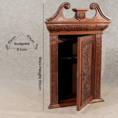 fig 1. Antique Walnut Carved Corner Cabinet Cupboard Quality Edwardian Oriental c1910
