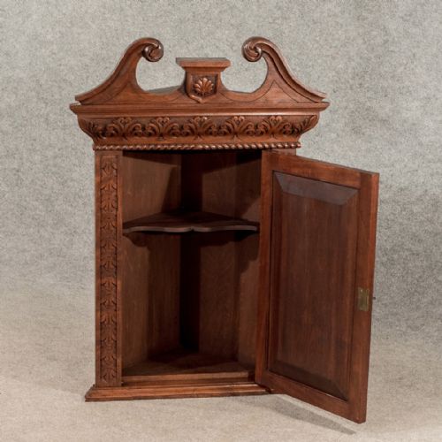 fig 4. Antique Walnut Carved Corner Cabinet Cupboard Quality Edwardian Oriental c1910