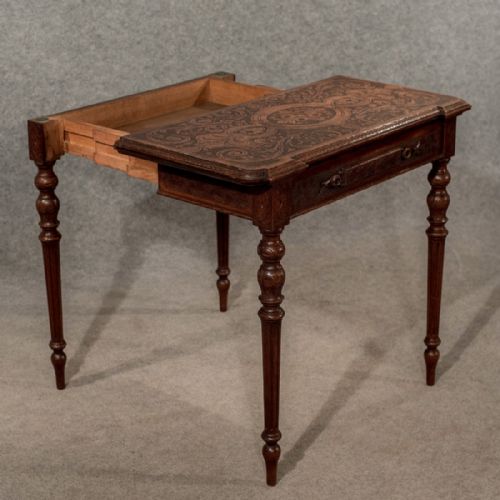 fig 2. Antique Walnut Carved Card Games Hall Table English Victorian Fine Quality c1900