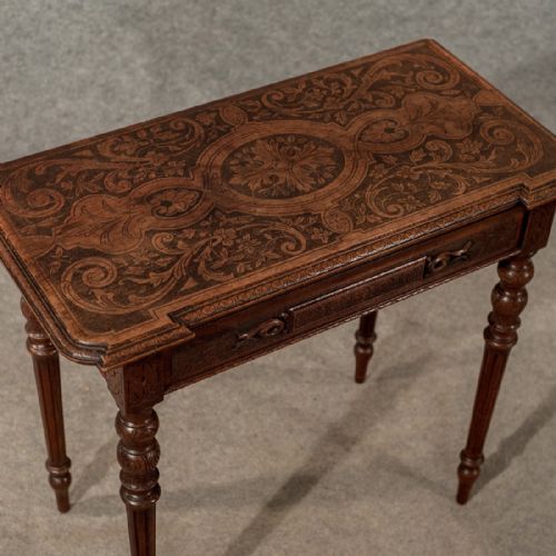 fig 3. Antique Walnut Carved Card Games Hall Table English Victorian Fine Quality c1900