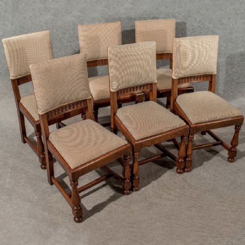 fig 2. Antique Oak Set 6 Six Dining or Kitchen Chairs Comfy & Quality Upholstered c1910