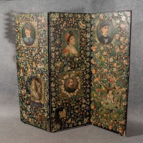 Antique 'Scrap' Screen Victorian Room Divider Studio Prop Découpage Panel C1880