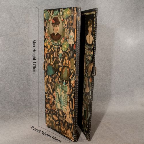 fig 1. Antique 'Scrap' Screen Victorian Room Divider Studio Prop Découpage Panel c1880