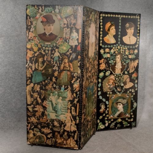 fig 3. Antique 'Scrap' Screen Victorian Room Divider Studio Prop Découpage Panel c1880