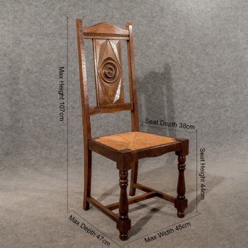 fig 1. Antique Oak Set 6 Six Country Dining Kitchen Chairs Rush Seated Edwardian c1910