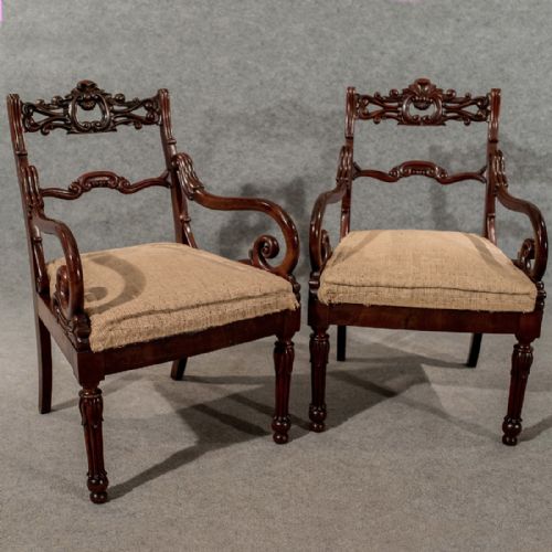 Antique Pair William IV Dining Elbow Hall Carver Chairs Quality Mahogany C1835
