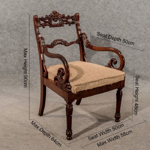 fig 1. Antique Pair William IV Dining Elbow Hall Carver Chairs Quality Mahogany c1835