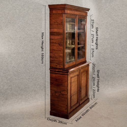 fig 1. Antique Display Bookcase China Cabinet Fine Quality Rosewood Victorian c1900
