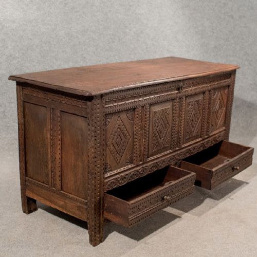 Antique Oak Coffer Mule Chest Carved Storage Trunk English Early Georgian C1720