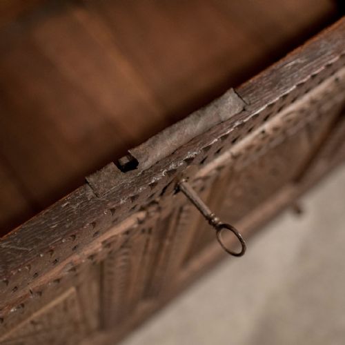 fig 4. Antique Oak Coffer Mule Chest Carved Storage Trunk English Early Georgian c1720