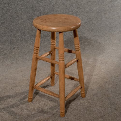Antique Tall Bar Machinist Laboratory High Stool Beech Vintage Edwardian C1910