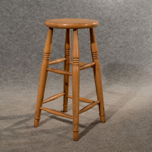 Antique Tall Bar Machinist Laboratory Stool in Beech Vintage Edwardian C1910