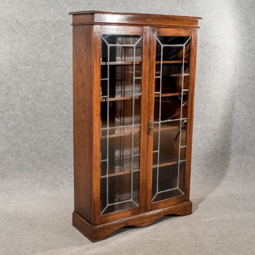 Antique Oak Display Bookcase China Cabinet Quality Leaded Glass Edwardian C1910