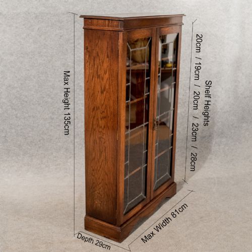 fig 1. Antique Oak Display Bookcase China Cabinet Quality Leaded Glass Edwardian c1910