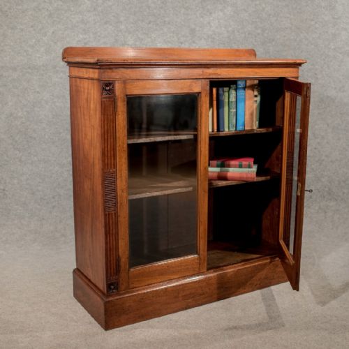 Antique Walnut Glazed Bookcase Quality Victorian C1870