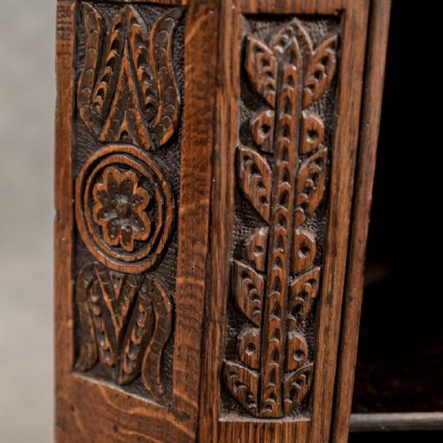 fig 2. Antique Oak Carved Corner Cabinet Wall Cupboard English Victorian Revival c1880