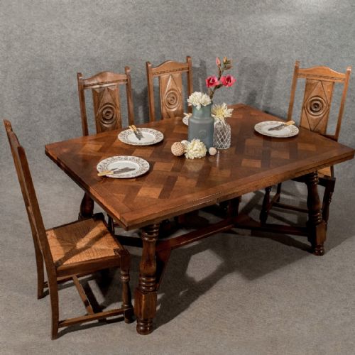 fig 4. Antique Oak French Dining or Kitchen Table Extending Can Seat 10 Quality c1910