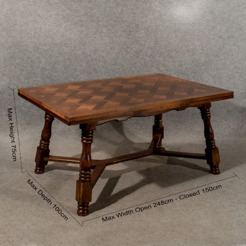fig 1. Antique Oak French Dining or Kitchen Table Extending Can Seat 10 Quality c1910