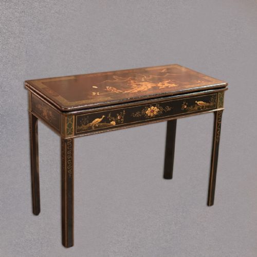 Antique Fold Over Card Table, Chinoiserie C1890