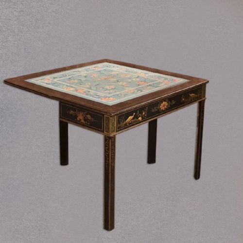 fig 3. Antique Fold Over Card Table, Chinoiserie c1890