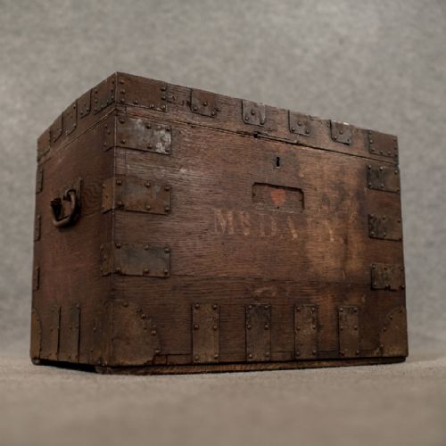 Antique Small Oak Silver Chest Ironbound Storage Trunk English Victorian C1850