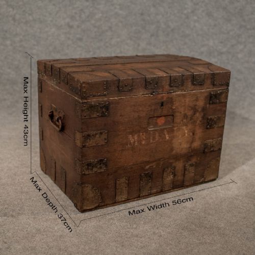 fig 1. Antique Small Oak Silver Chest Ironbound Storage Trunk English Victorian c1850