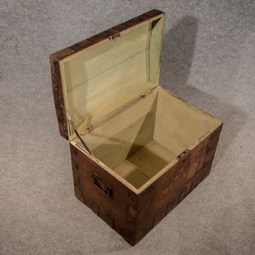 fig 2. Antique Small Oak Silver Chest Ironbound Storage Trunk English Victorian c1850