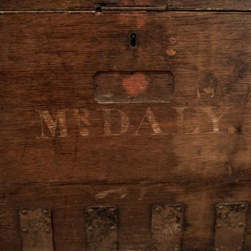 fig 3. Antique Small Oak Silver Chest Ironbound Storage Trunk English Victorian c1850