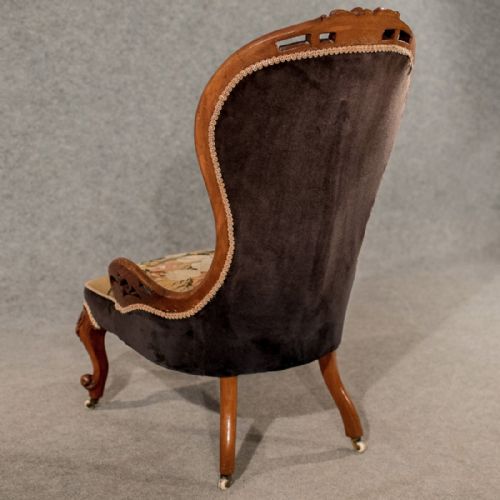 fig 5. Antique Walnut Spoon Back Armchair Chair Needlepoint Tapestry Victorian c1840