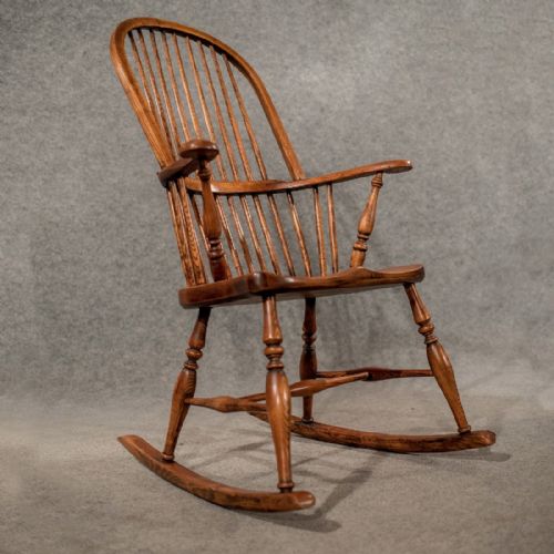 Antique Rocking Windsor Chair Armchair in Ash & Elm Fine Shape - Victorian C1900