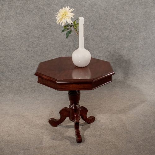 Antique Octagonal Tripod Table Lamp Side Wine Victorian Quality Mahogany C1900