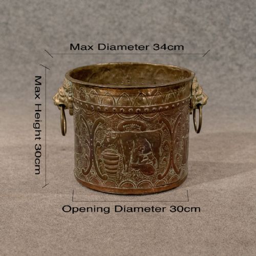 fig 1. Antique Brass Log or Coal Bin Fireside Bucket English Victorian c1900