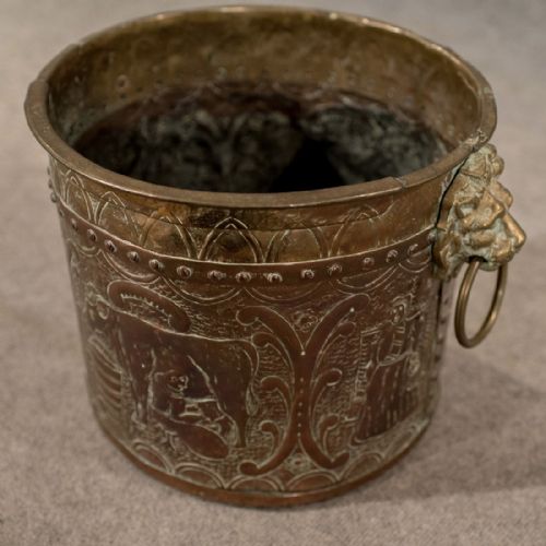 fig 2. Antique Brass Log or Coal Bin Fireside Bucket English Victorian c1900