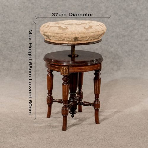 fig 2. Antique Rotating Piano Music Stool Walnut with Marquetry Inlay Victorian c1880