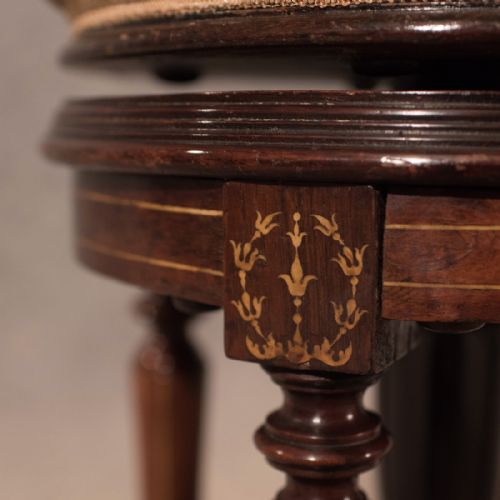 fig 4. Antique Rotating Piano Music Stool Walnut with Marquetry Inlay Victorian c1880