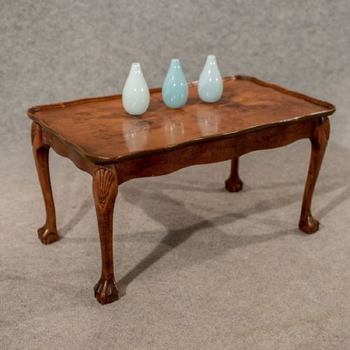 Antique Burr Walnut Coffee Magazine Side Lamp Occasional Table Edwardian C1910