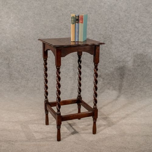 Antique Lamp Tall Side Table Plant Stand English Edwardian Oak C1910