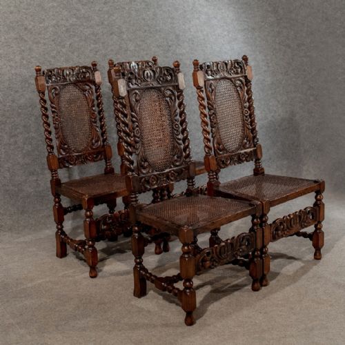 Antique Set of 4 Jacobean Dining Chairs Victorian Revival Bergere & Barley Twist C1890