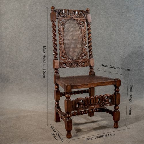 fig 1. Antique Set of 4 Jacobean Dining Chairs Victorian Revival Bergere & Barley Twist c1890