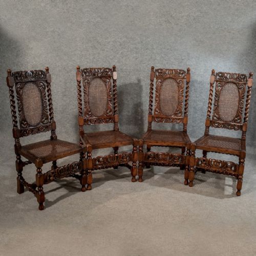 fig 2. Antique Set of 4 Jacobean Dining Chairs Victorian Revival Bergere & Barley Twist c1890