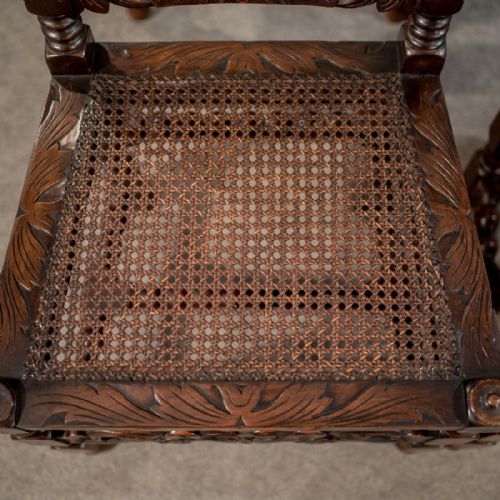fig 3. Antique Set of 4 Jacobean Dining Chairs Victorian Revival Bergere & Barley Twist c1890