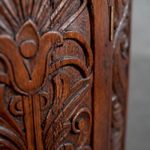 fig 3. Antique Oak Bow Front Corner Cabinet Wall Cupboard - English Victorian c1890