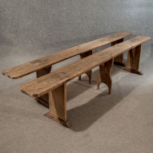 Antique Pair of 8' Long Country Benches Pews English Victorian Pine C1900